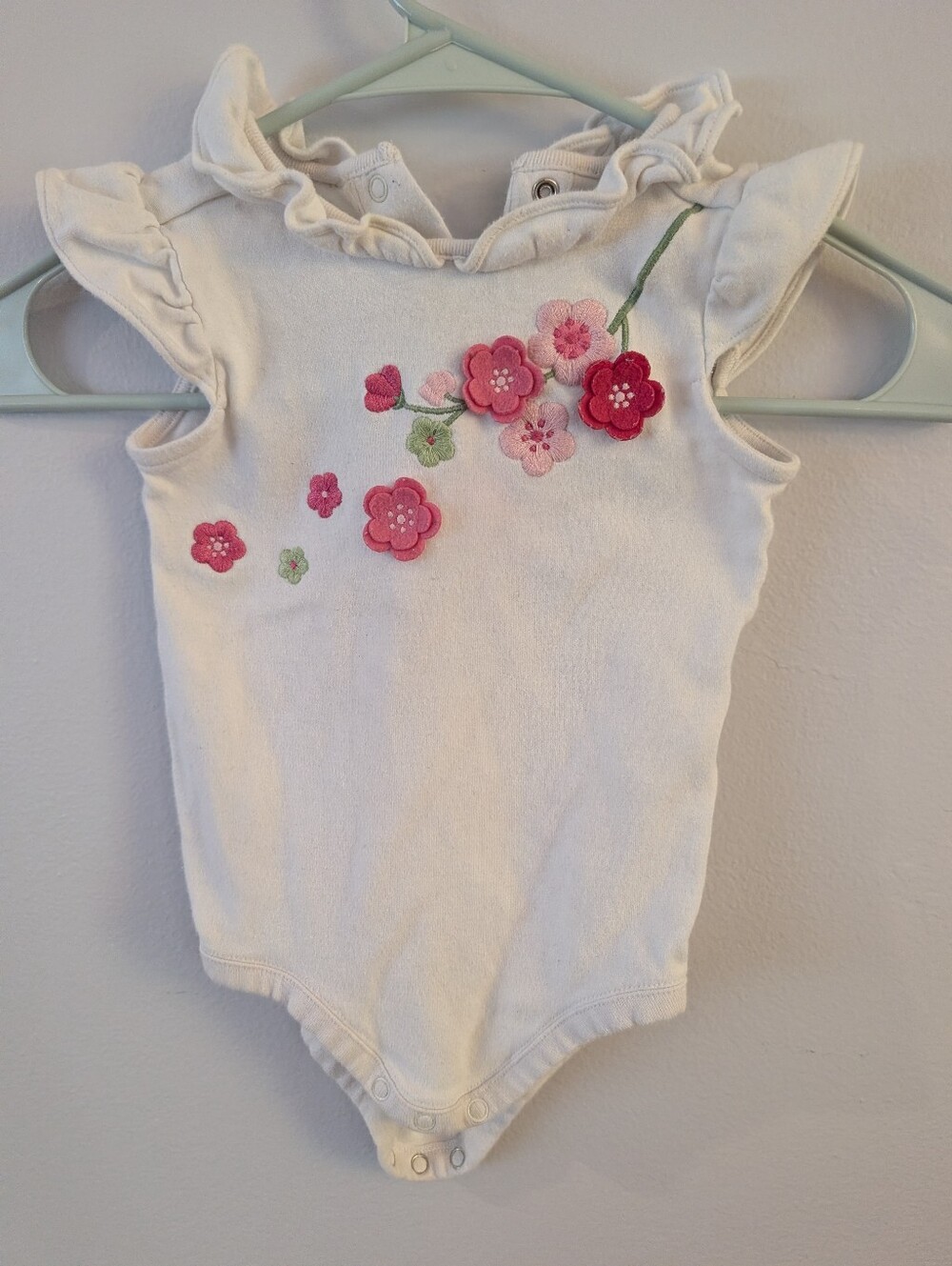 Gymboree White One-Piece Bodysuit with Pink Cherry Blossom Flowers Size 12-18mo